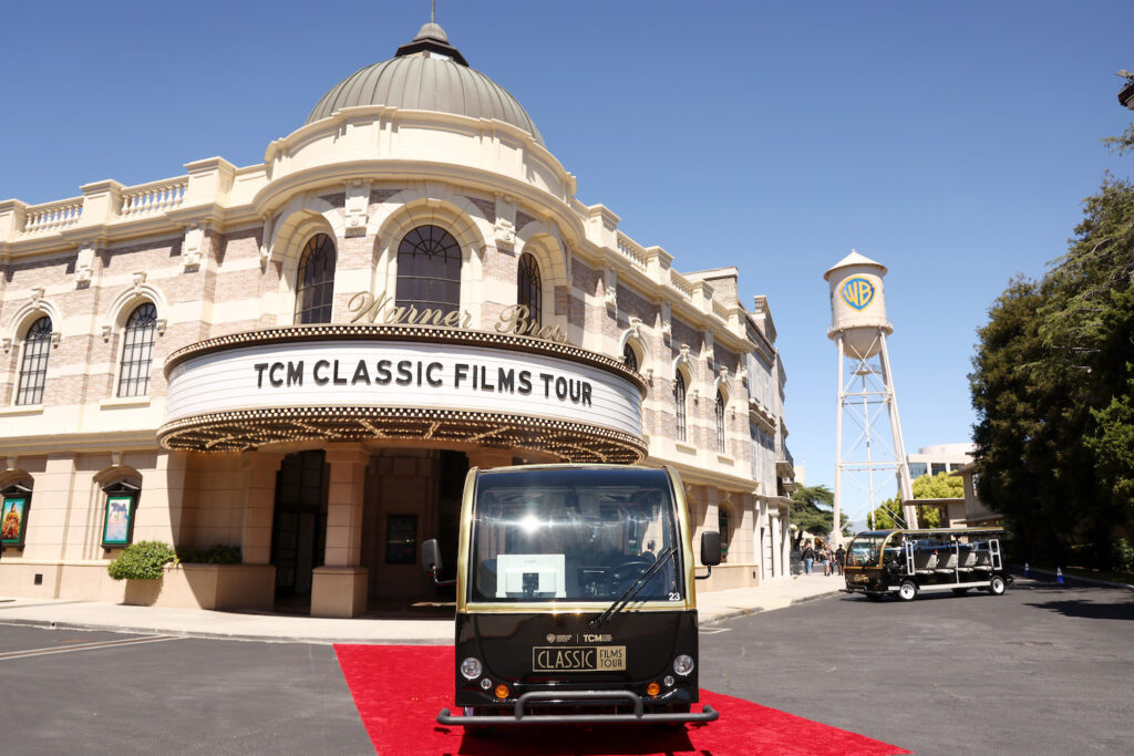BURBANK, CALIFORNIA - APRIL 16: A TCM tour cart is seen as Warner Bros. Studio Tour Hollywood and Turner Classic Movies launch new TCM Classic Films Tour at Warner Bros. Studios on April 16, 2024 in Burbank, California. (Photo by Tommaso Boddi/Getty Images for Warner Bros. Studio Tour Hollywood)