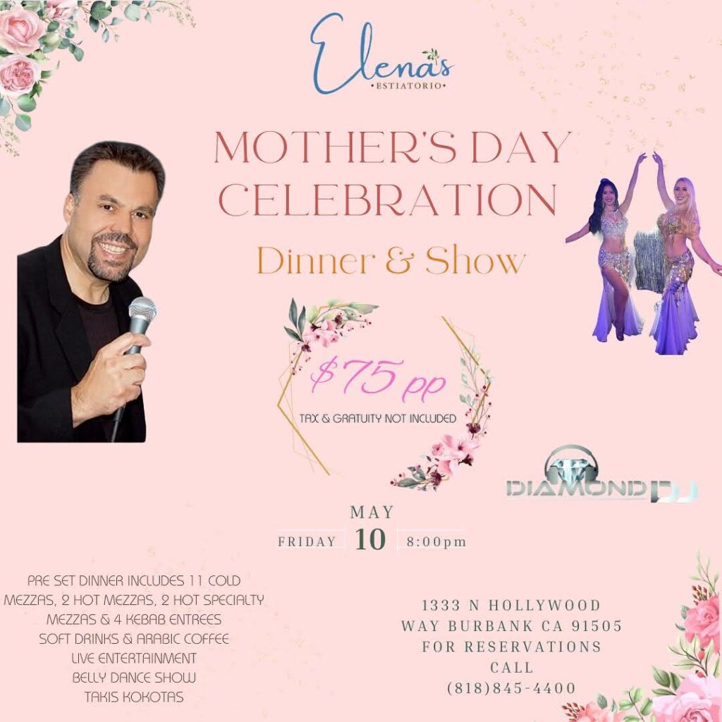 Flyer for Mother's Day Celebration at Elena's Restaurant