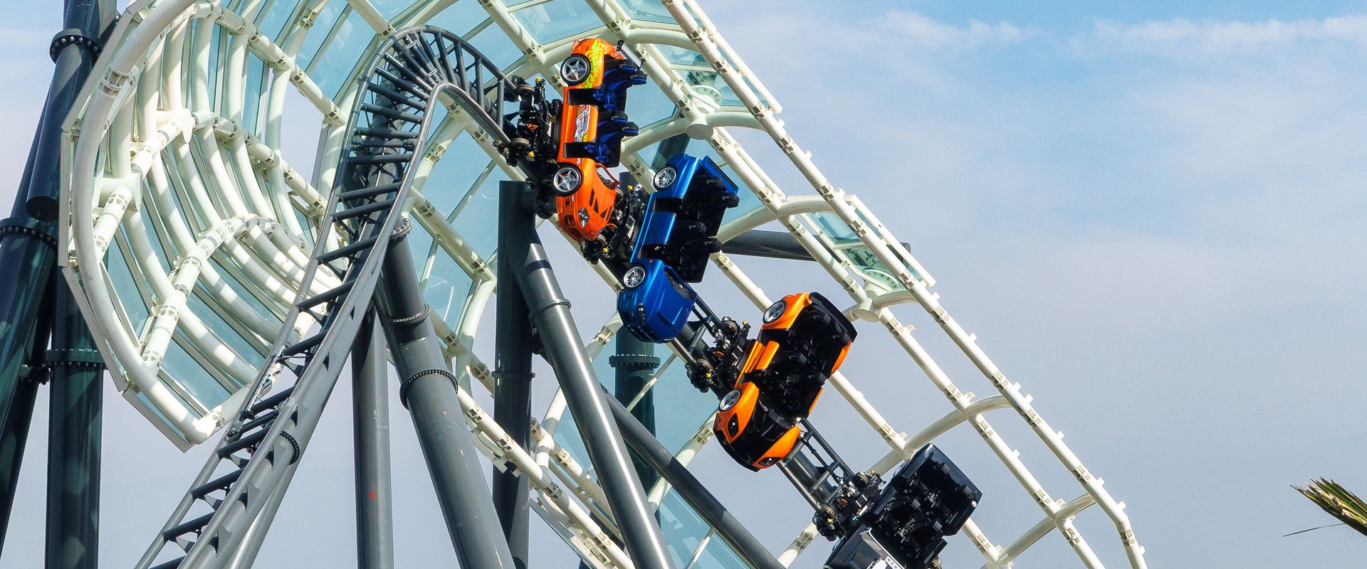 ree Fast & Furious: Hollywood Drift ride vehicles flip upside down through an inversion at Universal Studios Hollywood
